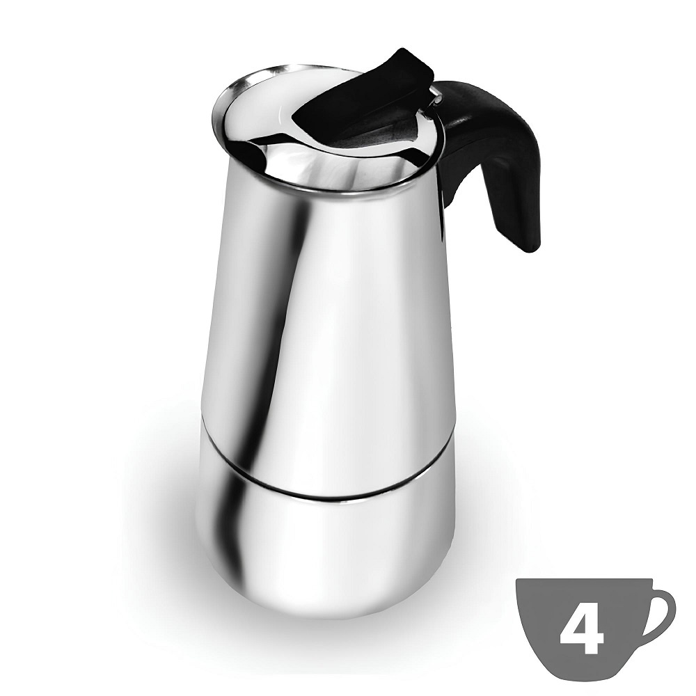 Cafeteira Italiana Inox - 04 Xícaras - Café Intenso - Cafeteira Moka - Cafeteira Expresso Inox - 200mL