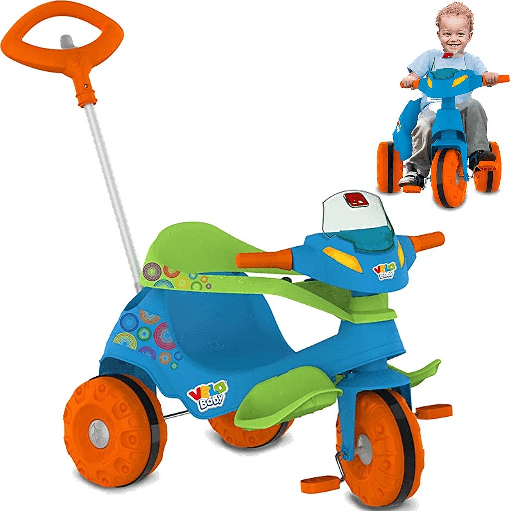 TRICICLO VELOBABY AZUL G2 PASSEIO PEDAL SUPORTE PARA CELULAR em Oferta na Shopee