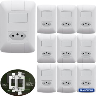 Kit 10 Conjuntos tomada Com Interruptor tramontina 10a 250v 2p+t aria branca
