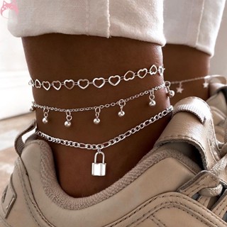Conjunto De Tornozeleiras Com Fechadura Coração De Prata Para Presentes De Jóias De Praia Feminino HGF