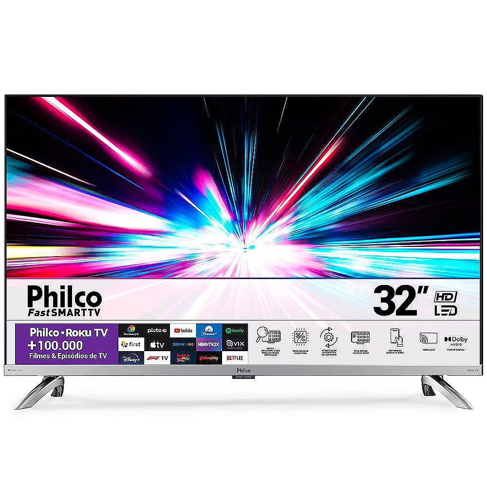 Smart TV Philco 32 HD DLED Roku Fast Wi-Fi USB Prata - PTV32G7PR2CSBLH