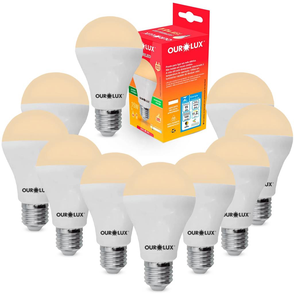 Kit 10 Lampadas Led Bulbo Alta Potencia A60 15W Bivolt 3000K em Oferta na Shopee
