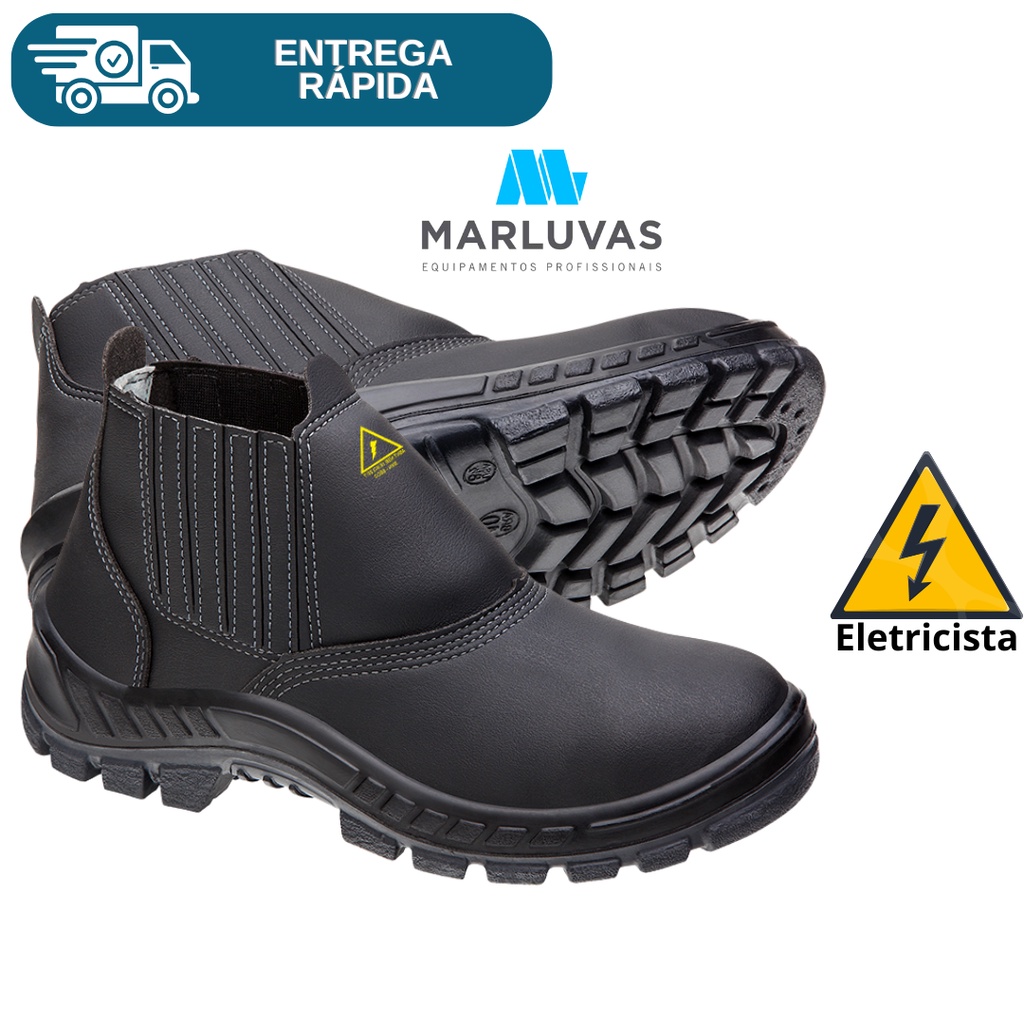 Bota Botina De Segurança Microfibra Bico Pvc Eletricista Marluvas 70B19 E BP Proteção Para Trabalho
