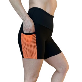 Shorts Legging Plus Size com Bolso Porta Celular em Tela Esportiva Academia Feminina Cintura Alta