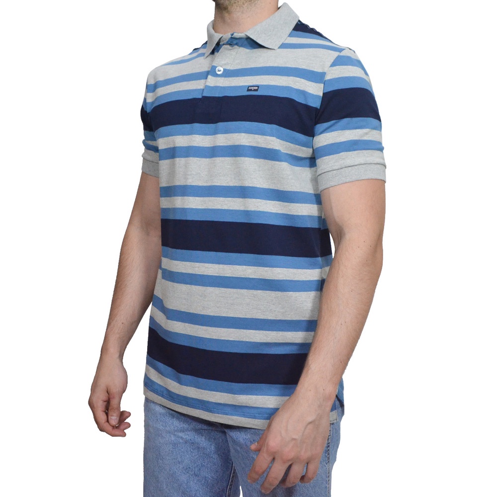 Camisa Polo Listrada Masculina Dawson Azul Clara