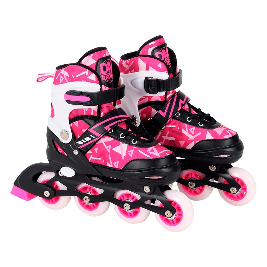Patins Inline Radical Infantil Tamanho Ajustavel Em 4 Numeros Rosa Menina Super Radical - Dm Toys