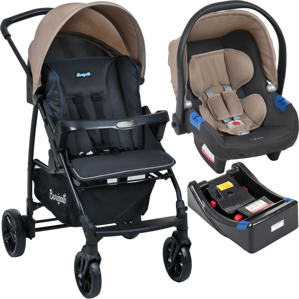 Carrinho de passeio Bebê Conforto + Base Burigotto Cinza Bege em Oferta na Shopee