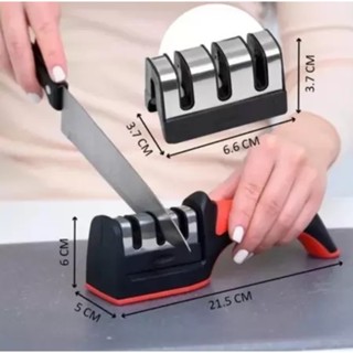 Amolador Afiador De Facas 21,5x5x6cm Em Aço Inox Profissional Com 3 Afiadores Profissional Para Facas E Tesouras Multiuso Utensílios De Cozinha
