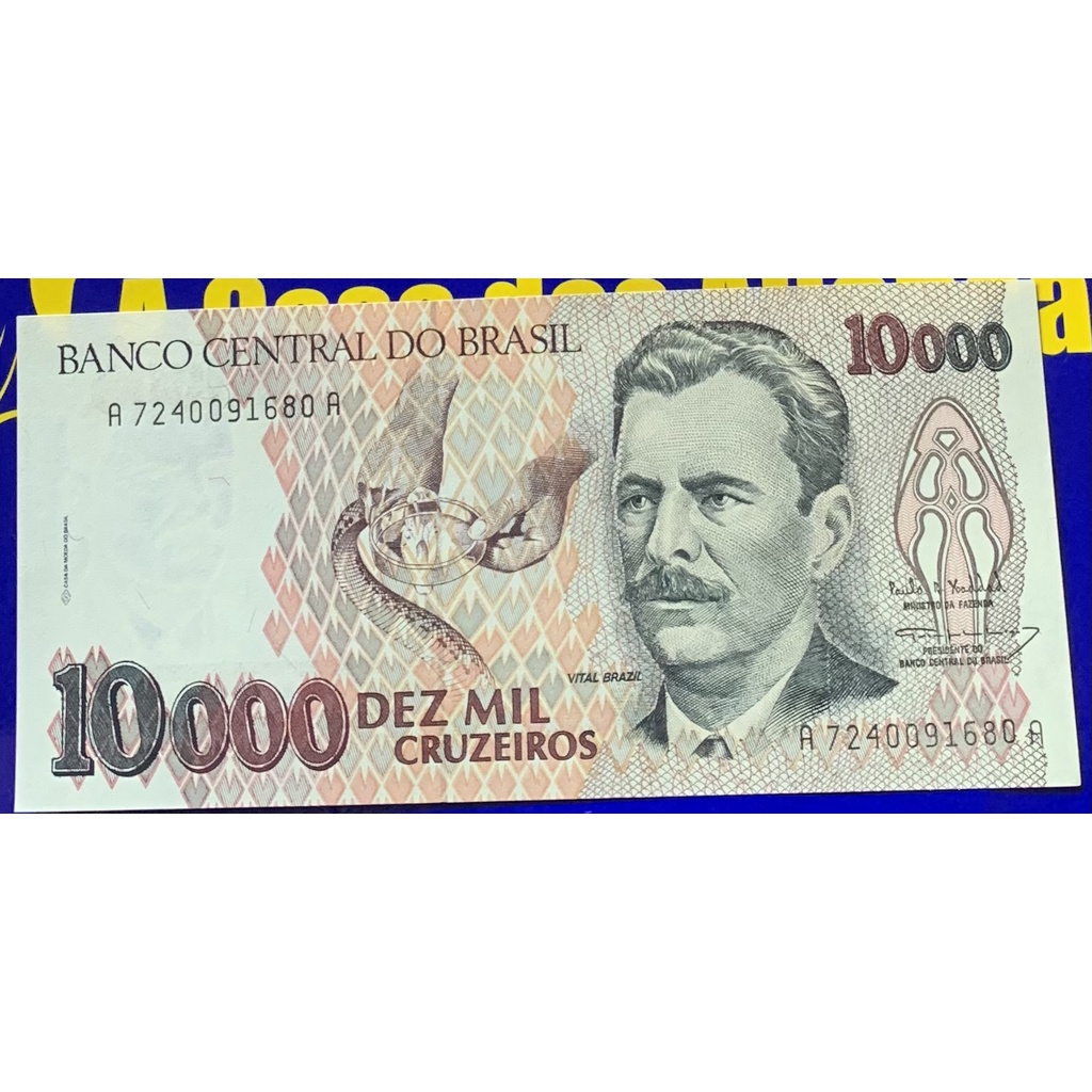 Cédula 10 Mil Cruzeiros Banco Central do Brasil Antigas Coleção Rara Nova