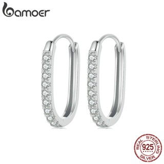 Brincos Bamoer 925 Sterling Sliver Earrings Desenho Oval Simples Clipes De Orelha Jóias Presentes Para Mulheres