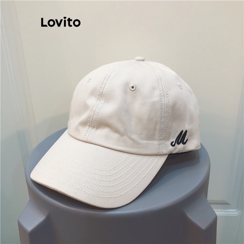 Lovito Boné Básico Liso Casual com Letra M Bordada LNA32068 (Off White)