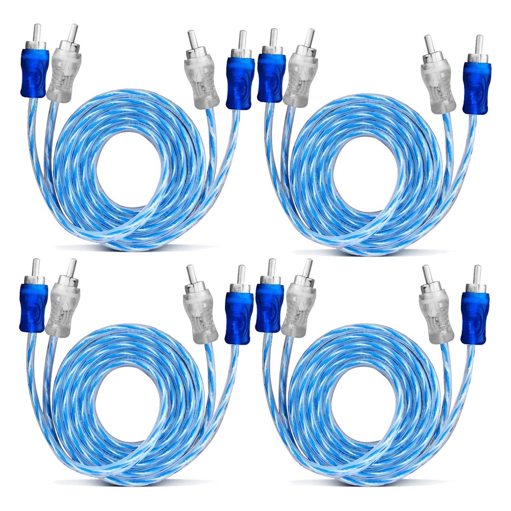 Kit 4 Cabo RCA 1 Metro Dupla Blindagem Injetado Azul 4mm Blindado Tech One em Oferta na Shopee