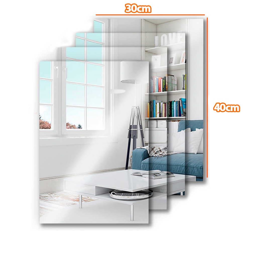 Kit 4x Espelhos Decorativo 30x40cm Com Adesivo Auto Colante Acrílico Promoção