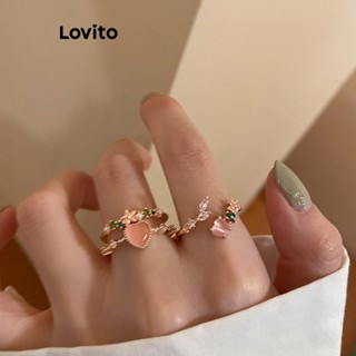 Lovito Casual Simples Anel Feminino com Formato de Coração com Strass L63AD046 (Dourado)