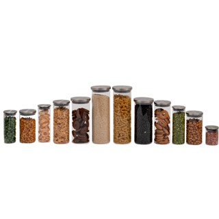 Kit 12 potes de vidro com tampa de inox redondo mantimento - Oikos