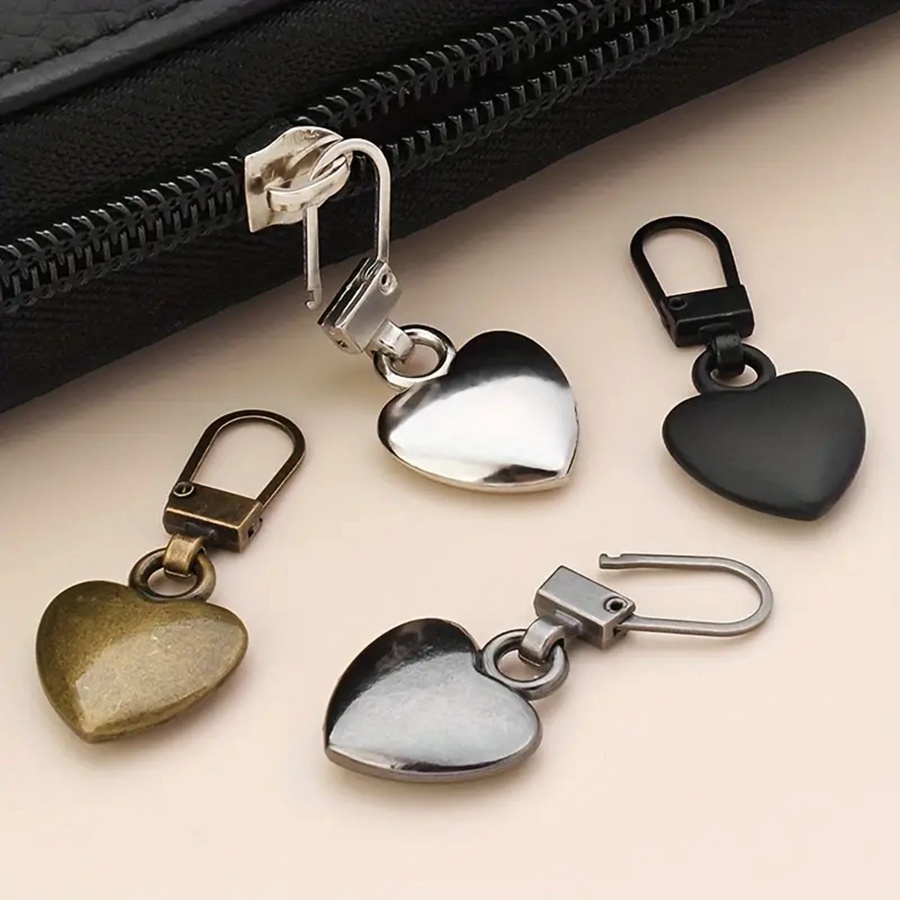 5Pcs Cabo Metálico Em Forma De Coração Com Zíper Destacável Kits De Reparo Da Cabeça Do Extrator De Zíperes Para Bolsa De Viagem Fivela Quebrada Artesanato De Costura De Bricolagem