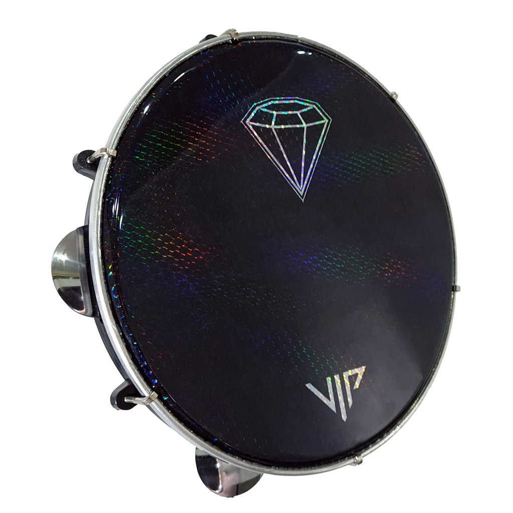 Pandeiro Vip 10 Pele Holografica Diamante Abs Platinela Inox