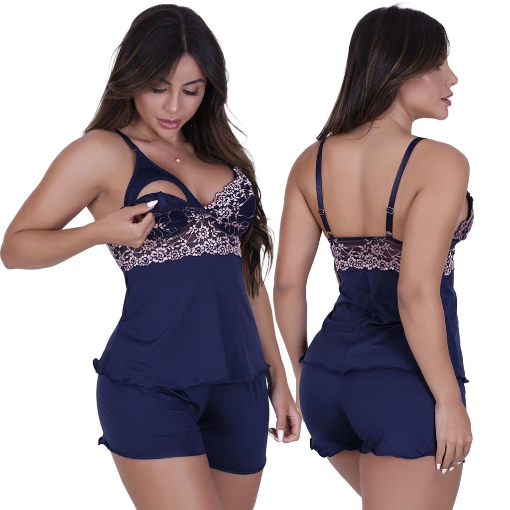 Short Doll Sofia de Amamentação de Microfibra Light e Renda Bicolor Feminino em Oferta na Shopee