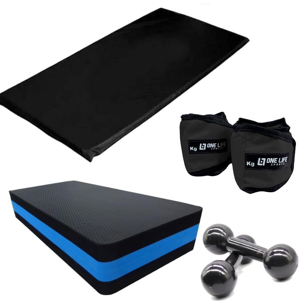 Kit funcional em casa - Step + caneleira de 3kg  + halter de 3kg + colchonete