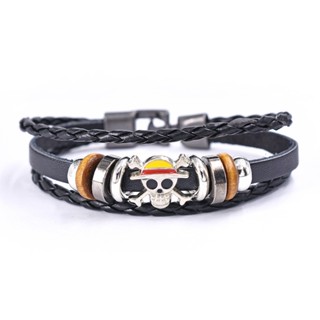 Anime One Piece Same Bracelet For Women Or Men Skull Beaded Corrente De Couro Punk Hip Hop Festa De Aniversário Estilo Presente