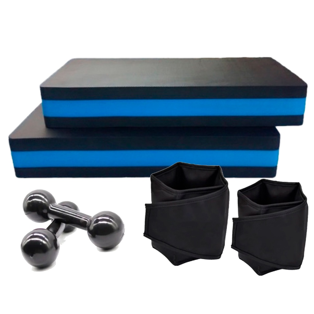 Kit Treino em Casa Funcional C/ Peso -  Par Caneleira 5 Kg + 2 Step Em Eva + Par Halter 5kg