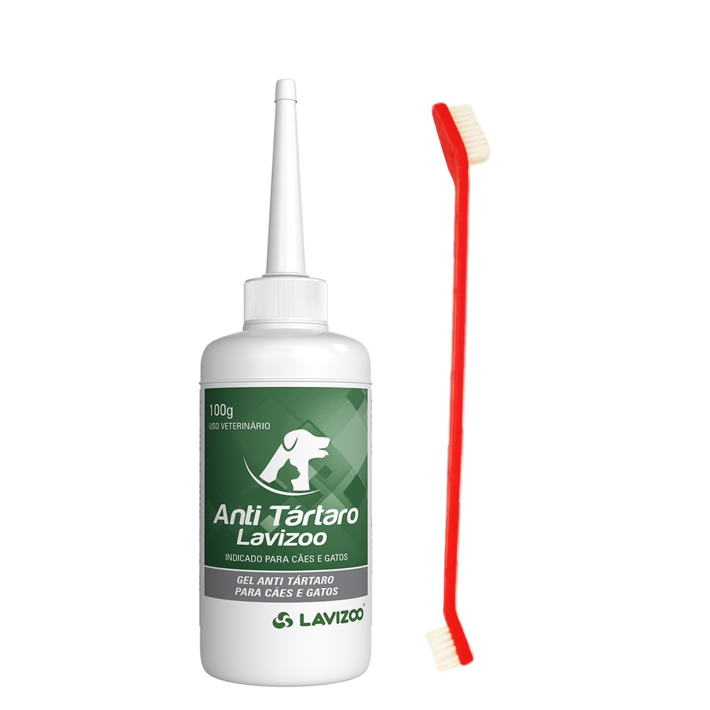 Escova de Dente para Cachorro + Gel Anti Tártaro Lavizoo 100g em Oferta na Shopee