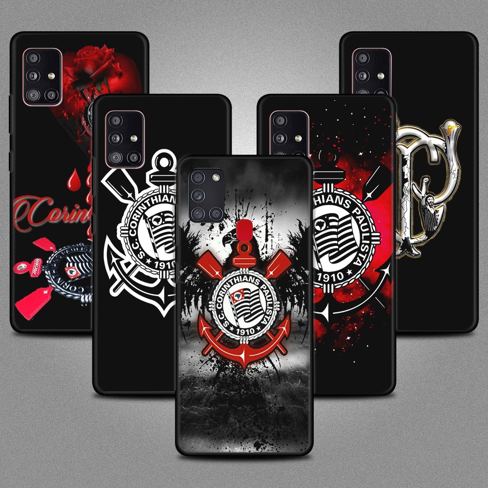 Samsung A52 4G 5G A71 A72 4G A81 A82 A91 M20 M30 M30S M21 M31 TPU Ponto Bolsa Macia Preta Capa De Celular Club Corinthians FC