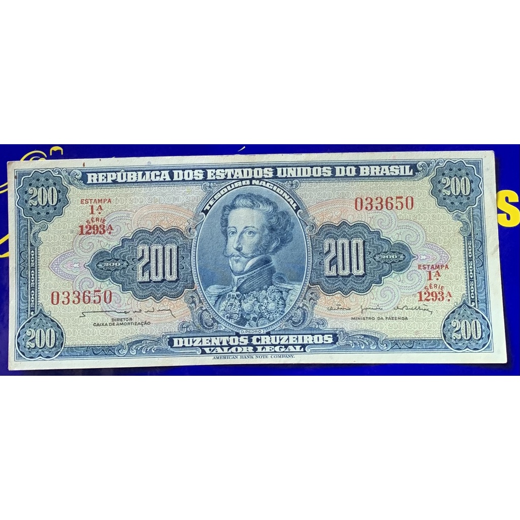 Cédula Duzentos Cruzeiros República dos Estados Unidos Do Brasil Antigas Coleção Brasil