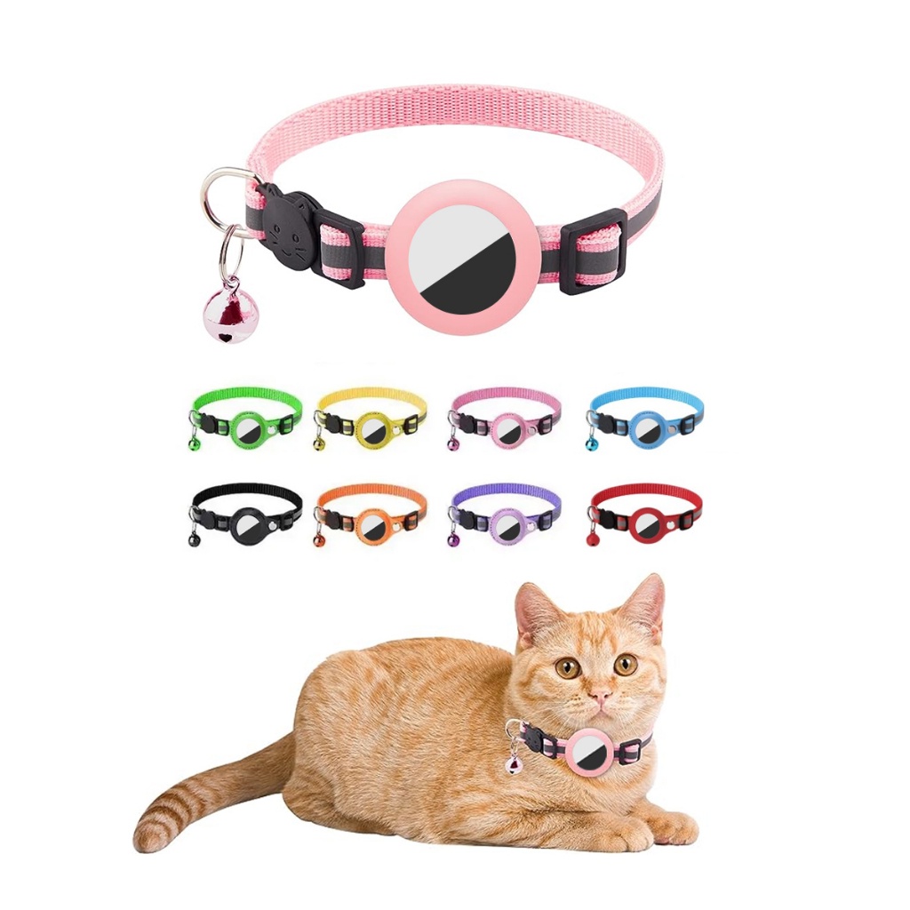 Coleira GPS Gato Fixa Com Air Tag Refletiva Pet Sino Guizo