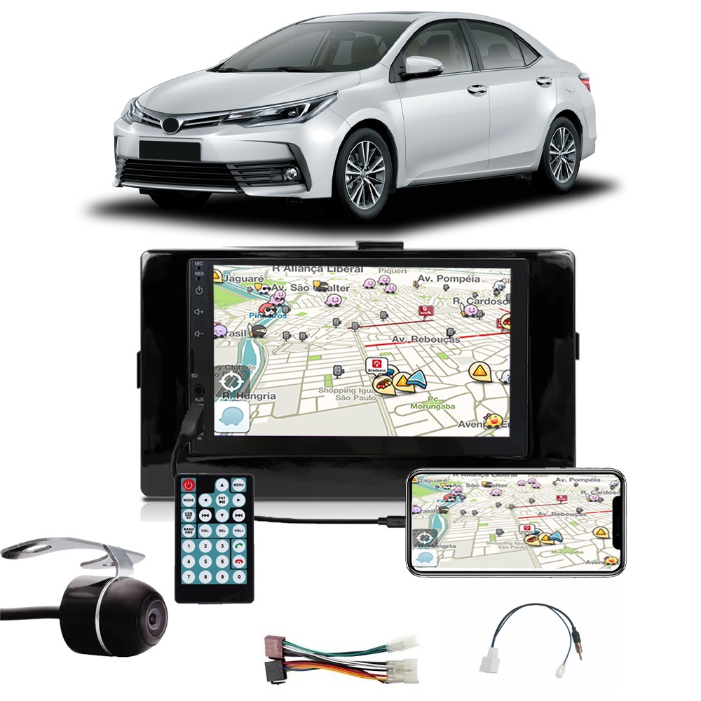 Multimídia Corolla 2017 2019 Espelhamento Bluetooth USB SD Card + Moldura + Câmera Borboleta Adaptador Antena Chicotes