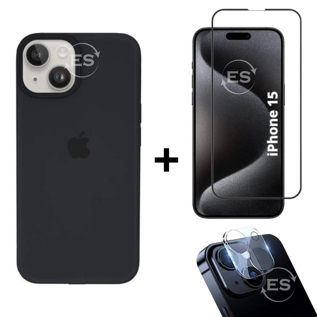 Kit 3em1 Linha Premium Para iPhone 15 - Case Aveludada + Pelicula de Vidro 3D Tela + Pelicula de Protecao Lente Camera em Oferta na Shopee