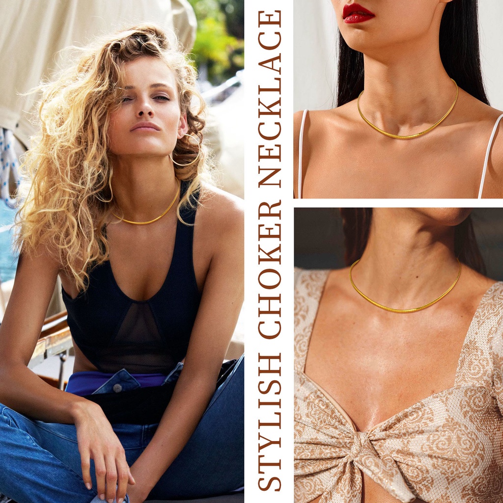 Vnox 18K Gold Flat Snake Chain Collar Choker, Colar Hipoalergênico De Aço Inoxidável Para Menina Feminina · foto 2