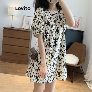 Lovito Vestido com Mangas Bufantes Florais para Mulheres LNE16222 (Multi-Cor)