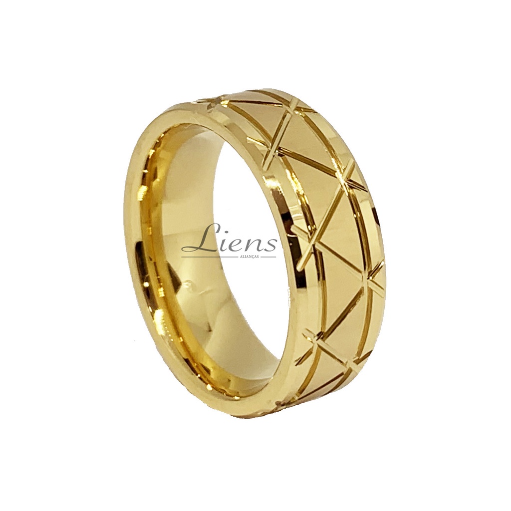 Aliança Avulsa De Tungstênio Banhada A Ouro 18k Modelo Luxo Casamento
