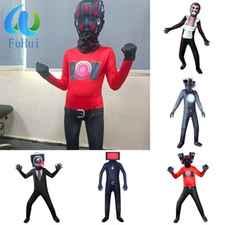 FUHUI Horror Game Figura De Jogo De Terror Roupas , Roupa De Banho Homem Câmera Skibidi Cosplay Criativa Com Capa De Cabeça Som Festa De Adereços De