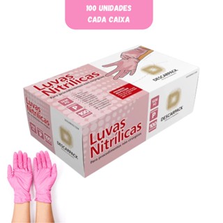 Luva Nitrílica Powder Free Rosa Descarpack com 100 Unidades