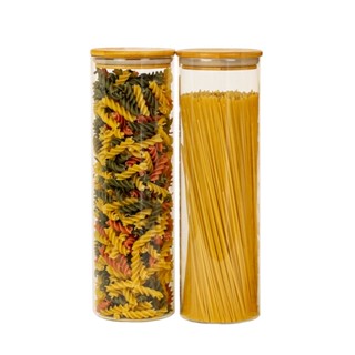 Kit 2 Potes Vidro Para Mantimentos de 2l C/ Tampa de Bambu Oikos
