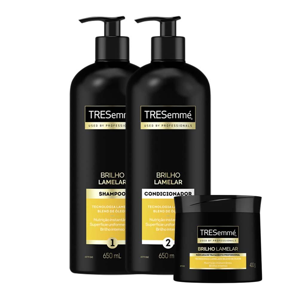 Kit Shampoo Tresemmé Brilho Lamelar 650ml + Condicionador Tresemmé Brilho Lamelar 650ml + Máscara de Tratamento Tresemmé Brilho Lamelar 400g - Beauty