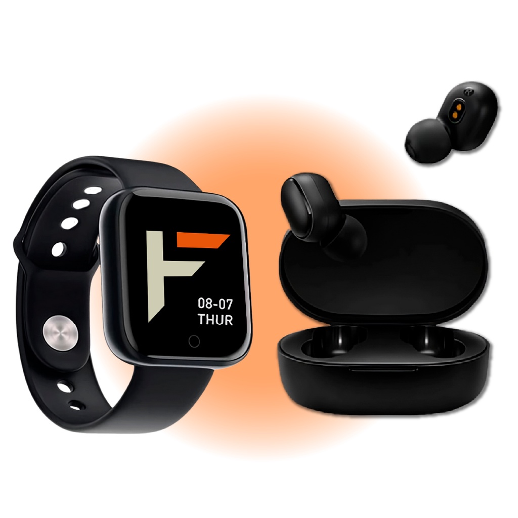 Kit Para Academia Relógio Digital Inteligente Esportivo Smartwatch D20 Y68 Bluetooth Android Ios Masculino e Feminino + Fone de Ouvido Sem Fio Xiaomi AirDots TWS 5.1 Estéreo Fone Sem Fio Wireless
