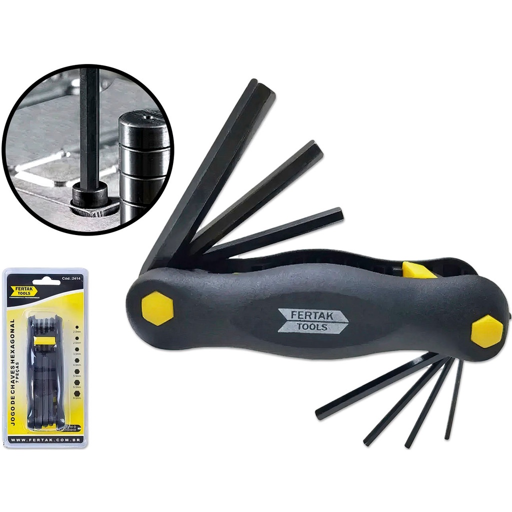 Jogo De Chave Allen 2 A 8mm Jogo Bolso Hexagonal Aço Carbono 7 Peças Fertak