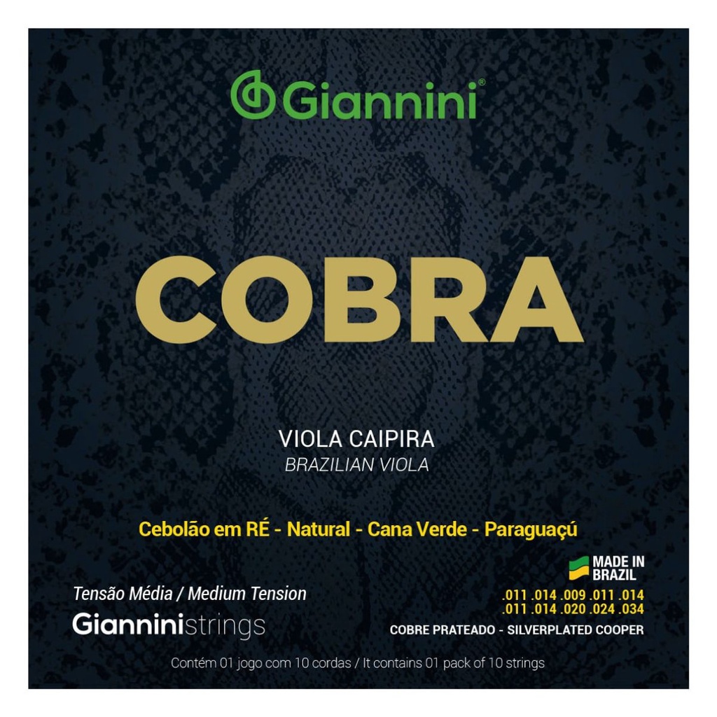 Encordoamento Viola Caipira Giannini Cobra GESVM Cobre Prateado Média