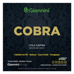 Kit 3 Encordoamento Viola Caipira Giannini Cobra GESVM Cobre Prateado Média
