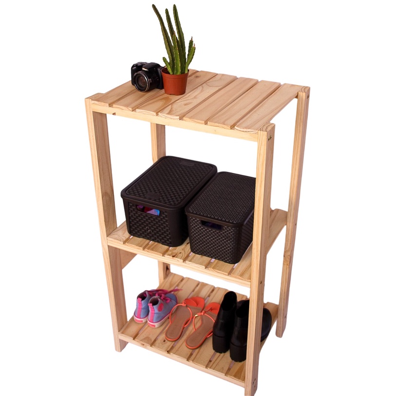 Estante com 3 Prateleiras de Madeira Maciça Pinus 100x50x40 em Oferta na Shopee