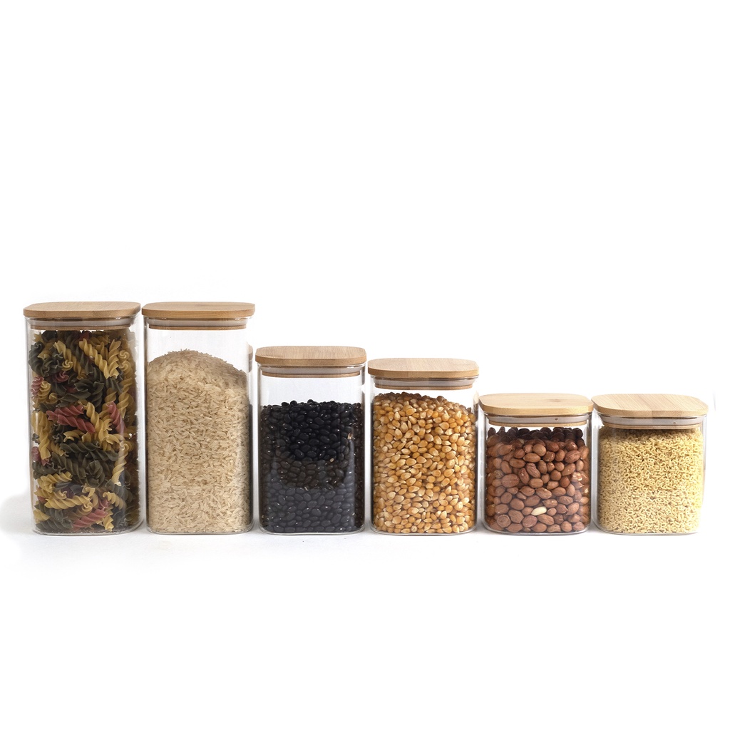 Kit Potes Hermeticos Vidro Quad Flat 1400/1100/800ml - 6 pçs Oikos em Oferta na Shopee