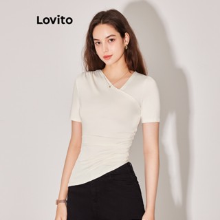 Lovito Camiseta Assimétrica com Amarração para Mulheres L59ED040 (Damasco)