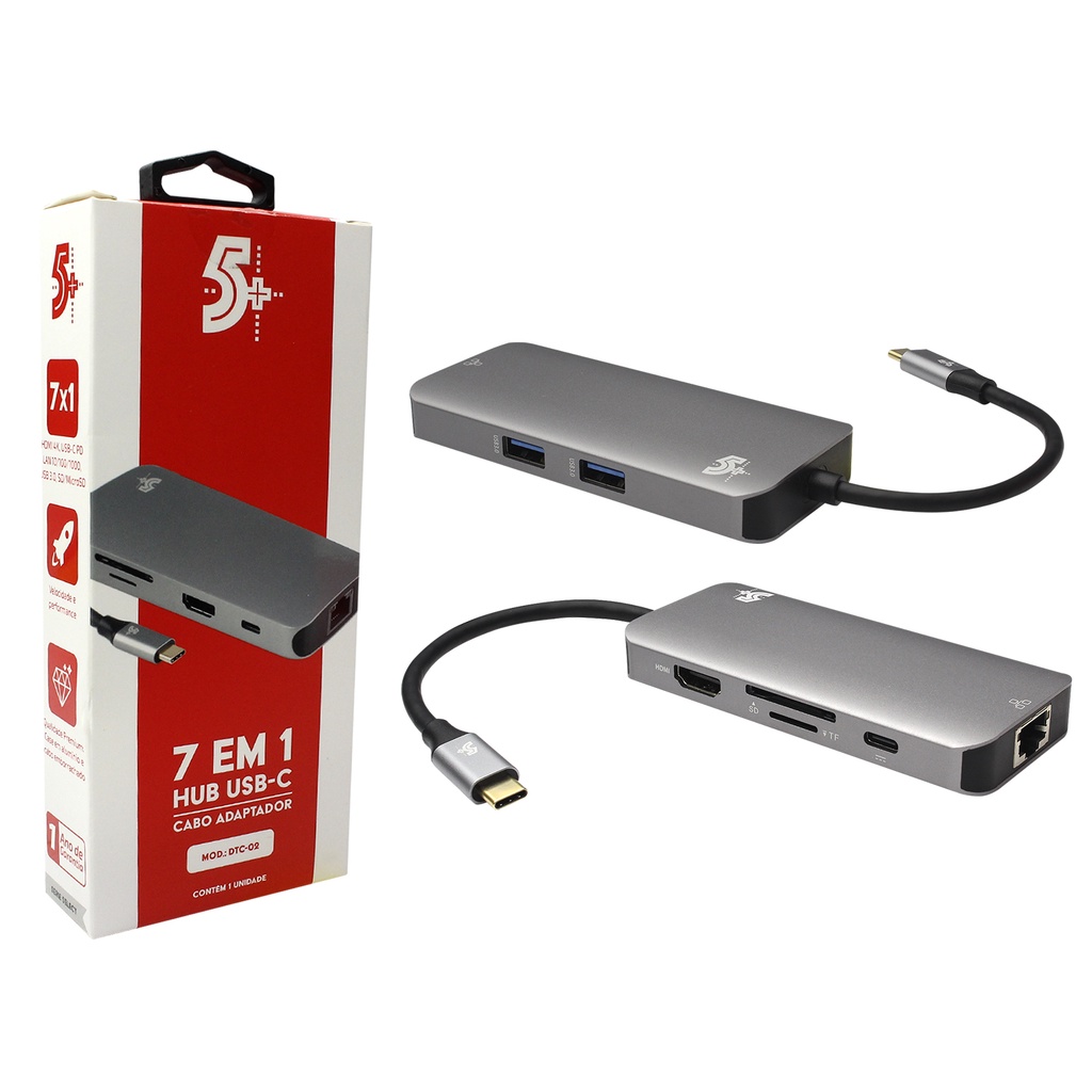 Hub Usb C - 7X1 P/ Hdmi, Rj45, Usb 3, Sd, Tf, Usb C/f Pd 5+