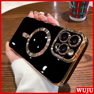 WUJU Estrutura De Revestimento De Luxo Carga Magnética Sem Fio Caixa Para Telefone Compatível iPhone 11 12 13 14 15 Pro Max Silicone Macio À Prova De Choque Capa Da Do Pára-Choques