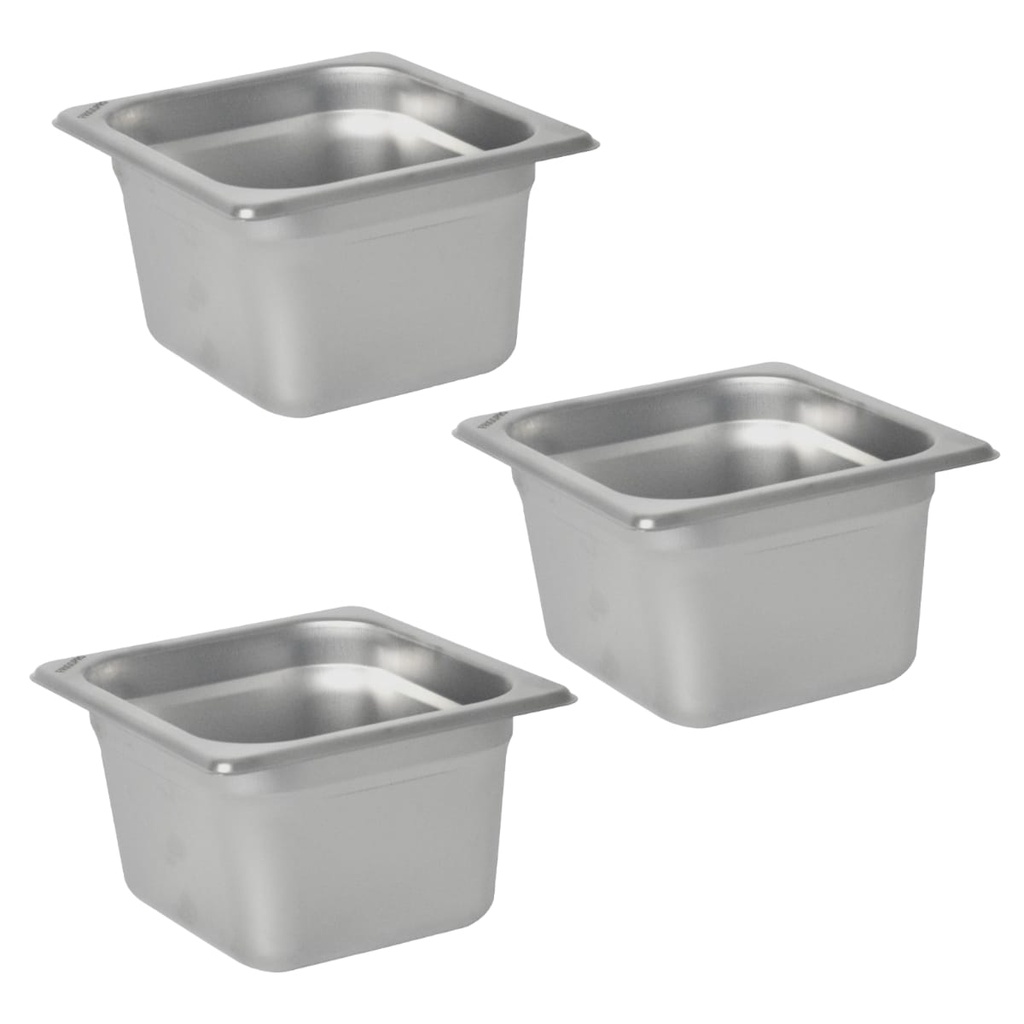 Kit De 3 Cubas Gastronômicas Sem Tampa Inox 1/6 100mm para Buffet Rechaud Restaurante Cozinha Doces Armanezamento de Alimentos