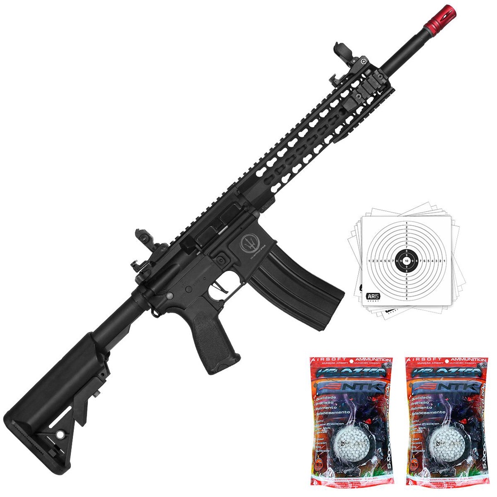 RIFLE AIRSOFT ELÉTRICO ROSSI AR15 NEPTUNE KEYMOD 6MM + COMBO BÁSICO 01 em Oferta na Shopee