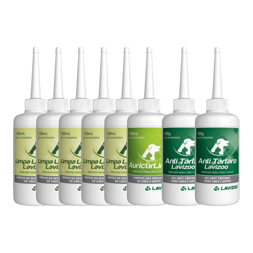 Kit 05 Limpa Lágrimas Lavizoo + 02 Gel Anti Tártaro + 01 Limpa Orelhas Auricur Limp